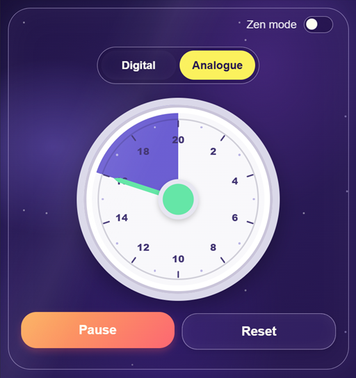 The Pomodoro timer in analogue mode